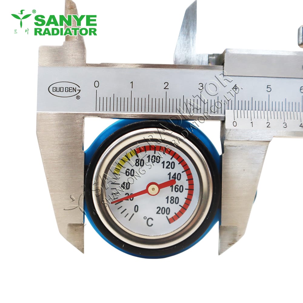 Small radiator cap with visual thermometer