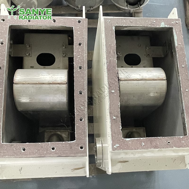Exhaust gas tank assembly for monorail crane train