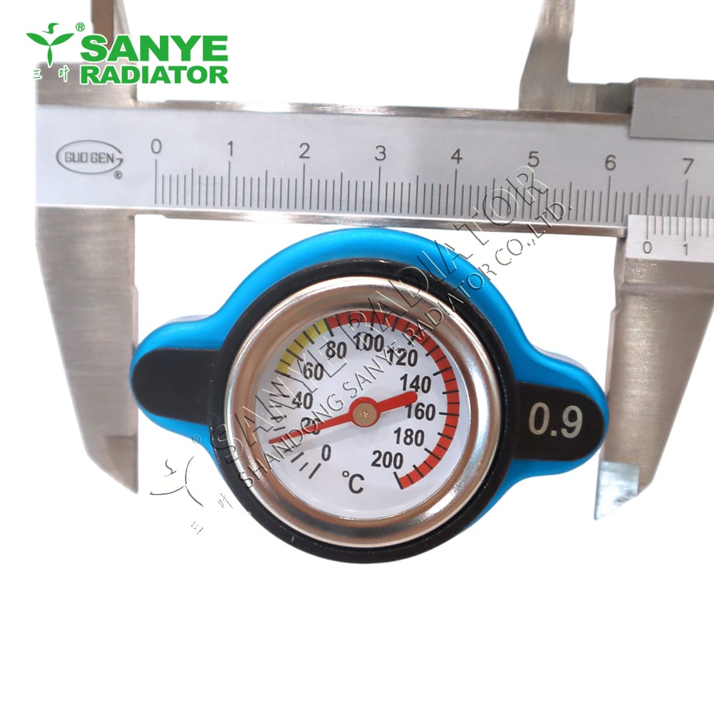 Small radiator cap with visual thermometer